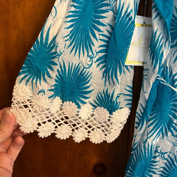 Milly Aster Print Polynesian Dress in Aqua & White Size Large - Picture 5 of 10